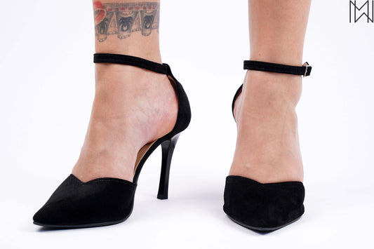 Black suede high heel