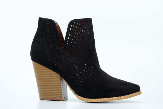 suede block heel boot in black