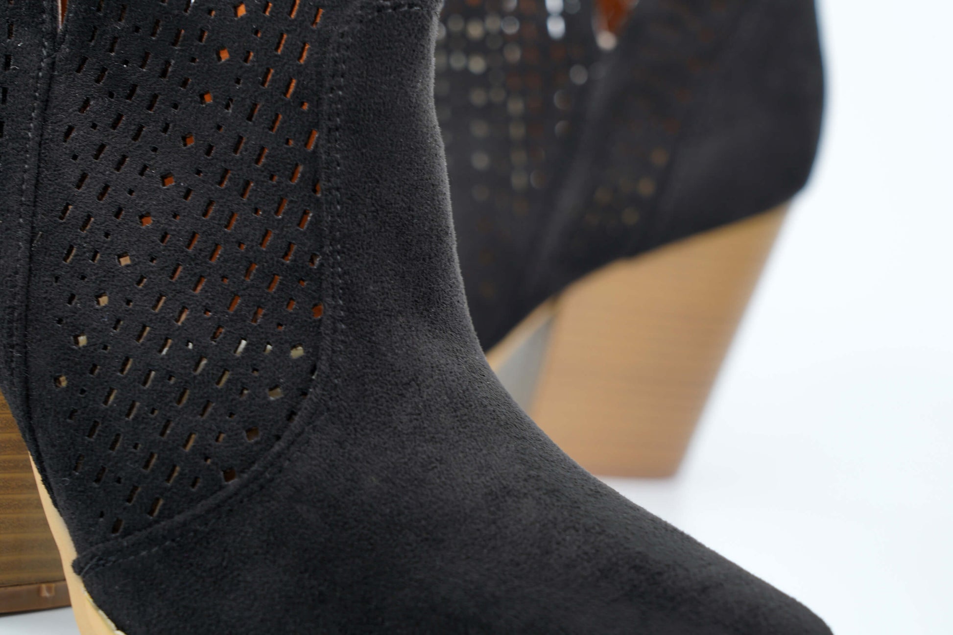 suede block heel boot in black