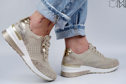 Beige Shiny Leather Sneakers