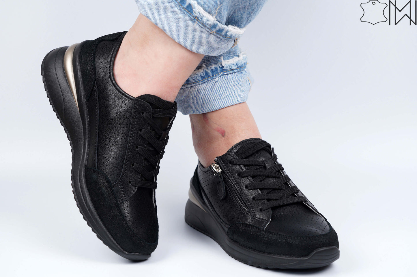 Black Gold Leather Sneakers