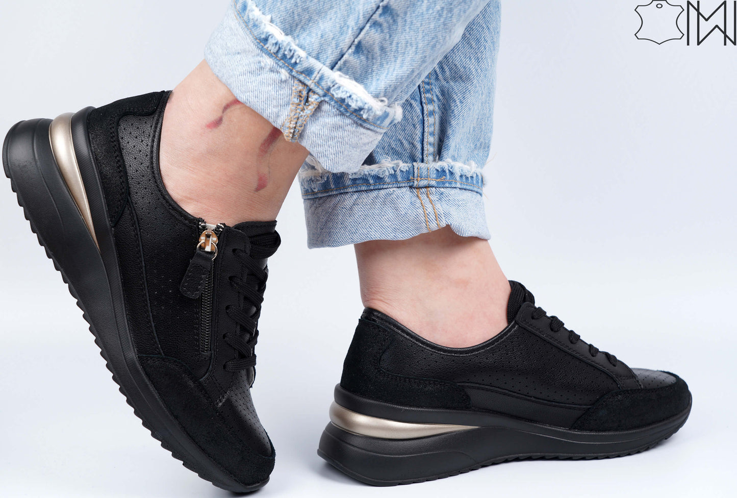 Black Gold Leather Sneakers