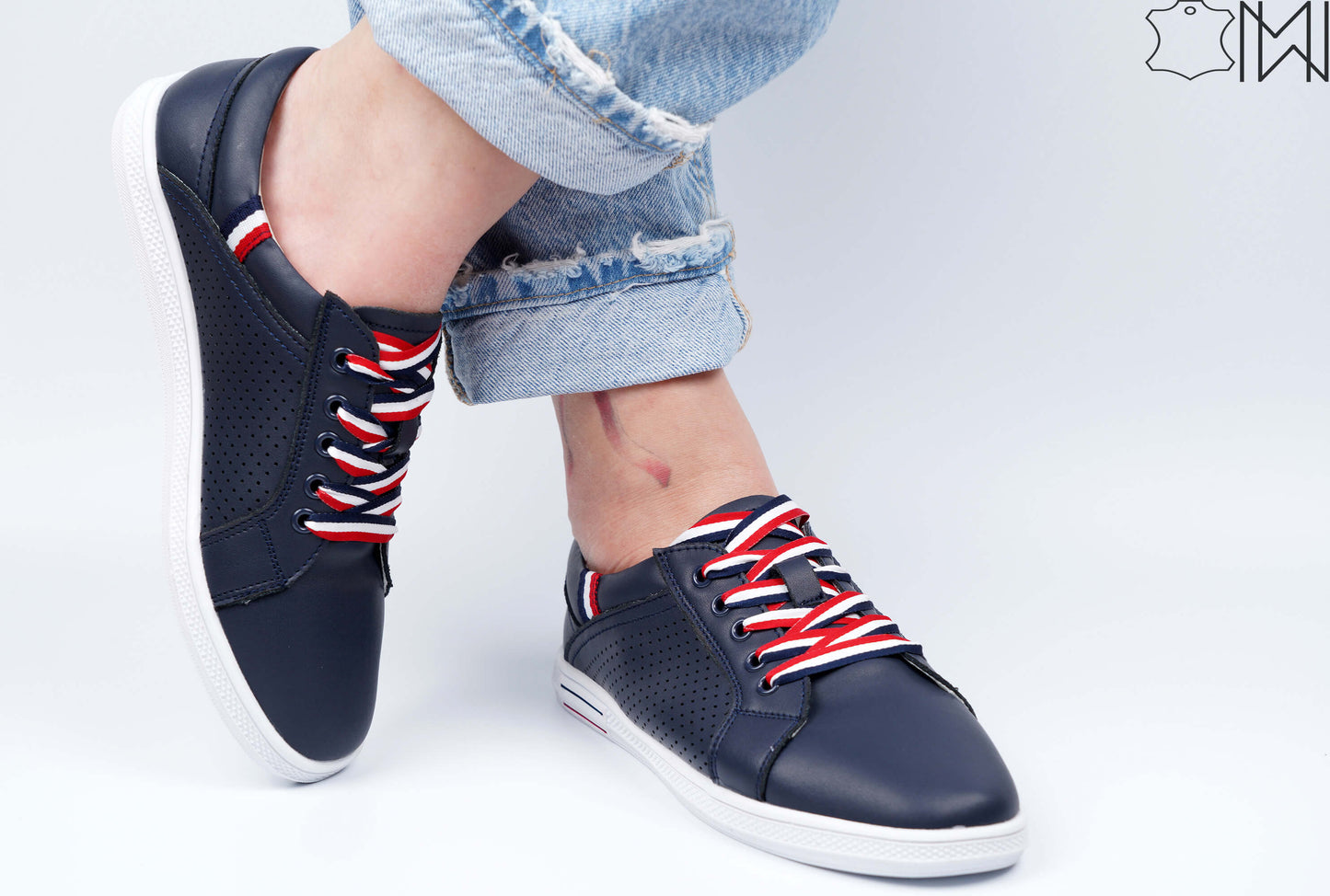 Navy Leather Sneakers