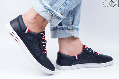 Navy Leather Sneakers