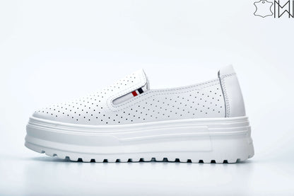 White Leather Perforated Sneakers