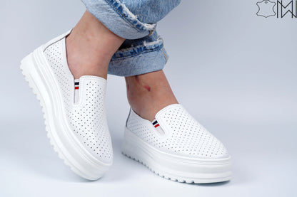 White Leather Perforated Sneakers