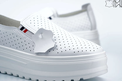 White Leather Perforated Sneakers